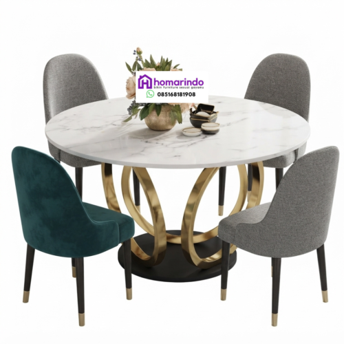 Meja Makan Stainless Bundar Modern Kaki Gold Meja Makan Stainless Bundar Modern Kaki Gold