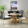 Meja Makan Stainless Bundar Kaki Spiral Gold Modern