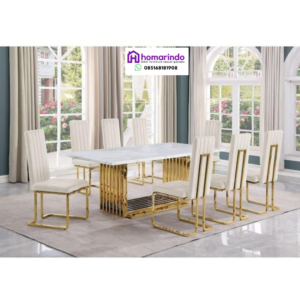 Meja Makan Stainless Steel Mewah Kaki Gold