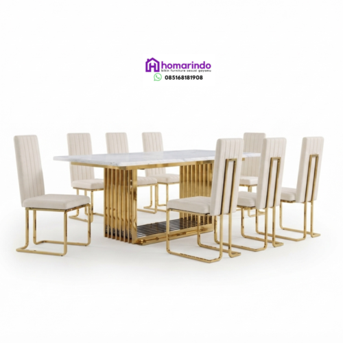 Meja Makan Stainless Steel Mewah Kaki Gold