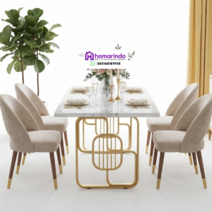 Meja Makan Stainless Steel Mewah Kaki Gold