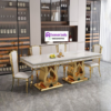 Meja Makan Stainless Steel Mewah Kombinasi Marmer dan Desain Kaki Artifisial