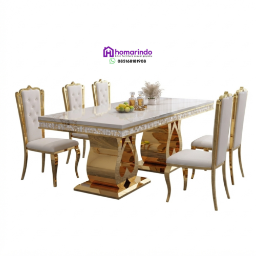 Meja Makan Stainless Steel Mewah Kombinasi Marmer dan Desain Kaki Artifisial Meja Makan Stainless Steel Mewah Kombinasi Marmer dan Desain Kaki Artifisial