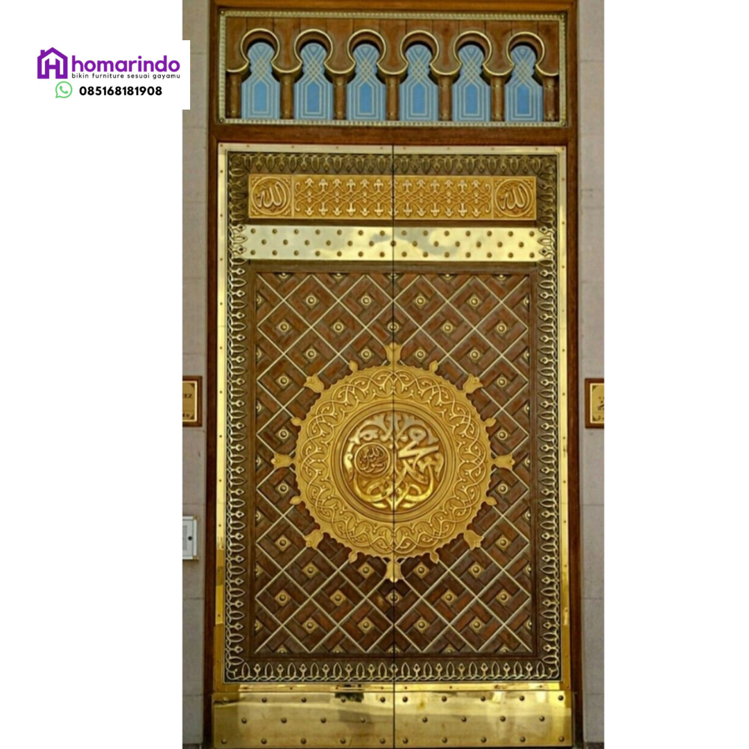 Pintu Nabawi Mewah Kuningan Kombinasi Kayu Jati Asli