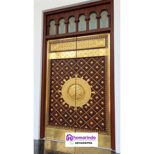 Pintu Nabawi Kayu Jati Kombinasi Kuningan Ukir Relief Pintu Nabawi Kayu Jati Kombinasi Kuningan Ukir Relief