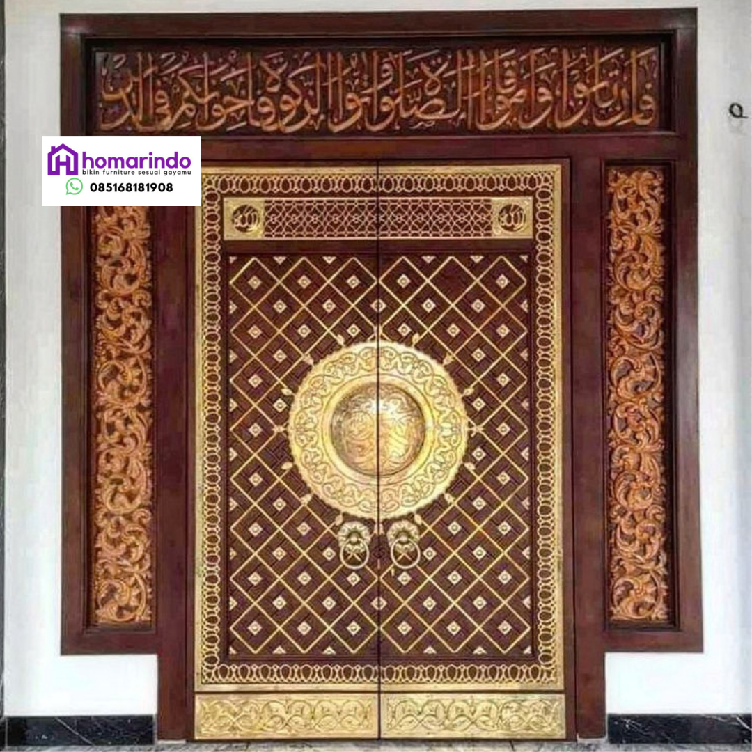 Pintu Nabawi Kayu Jati Mewah Ukiran Kuningan