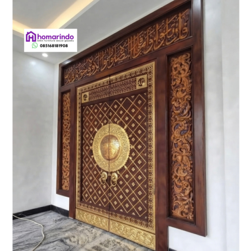 Pintu Nabawi Kayu Jati Mewah Ukiran Kuningan