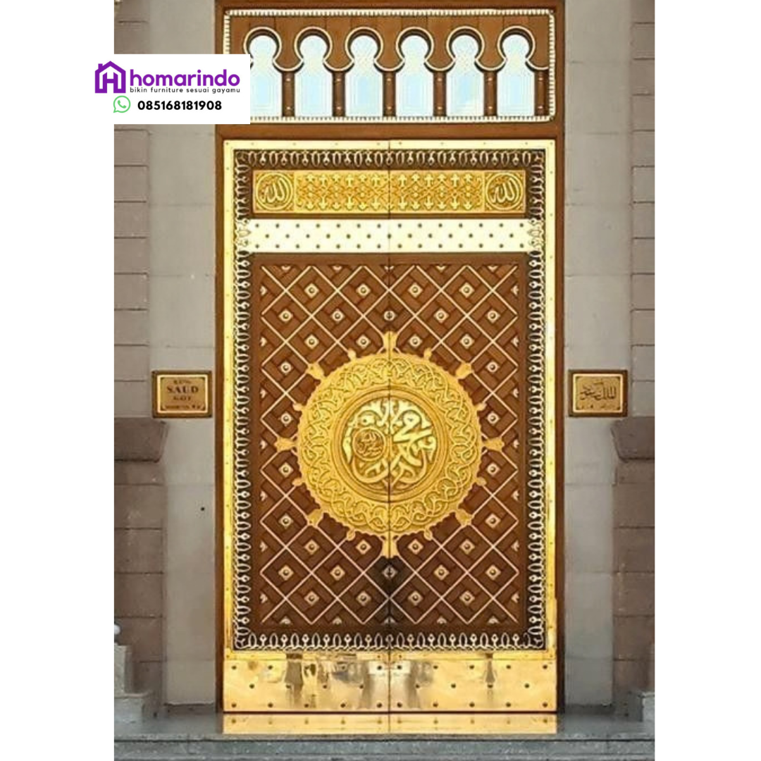 Pintu Nabawi Kayu Jati Kombinasi Kuningan