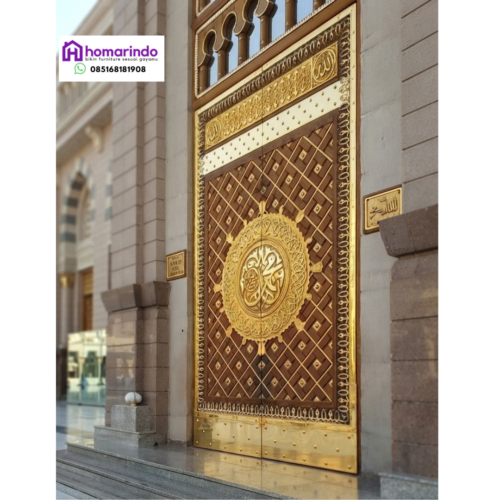 Pintu Nabawi Kayu Jati Kombinasi Kuningan