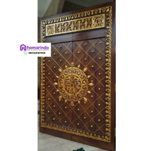 Pintu Nabawi Kayu Jati Ukiran Kuningan Elegan