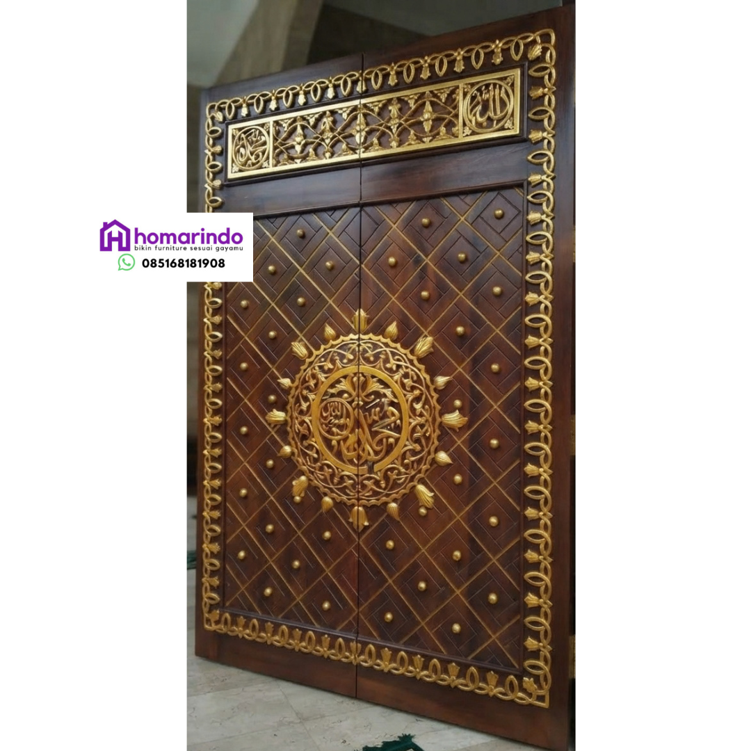 Pintu Nabawi Kayu Jati Ukiran Kuningan Elegan