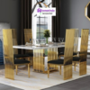Meja Makan Stainless Steel Kaki Gold Marmer Putih