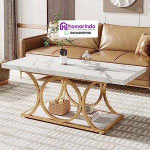 Meja Tamu Stainless Gold Motif Marmer Elegan