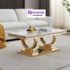 Meja Tamu Stainless Gold Kaki Semi-Circular Elegan dengan Top Marmer