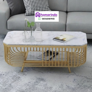 Meja Tamu Stainless Gold Mewah dengan Top Table Marmer