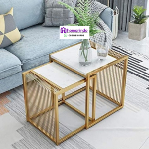 Meja Tamu Stainless Emas Mewah dengan Desain Nesting Minimalis Modern