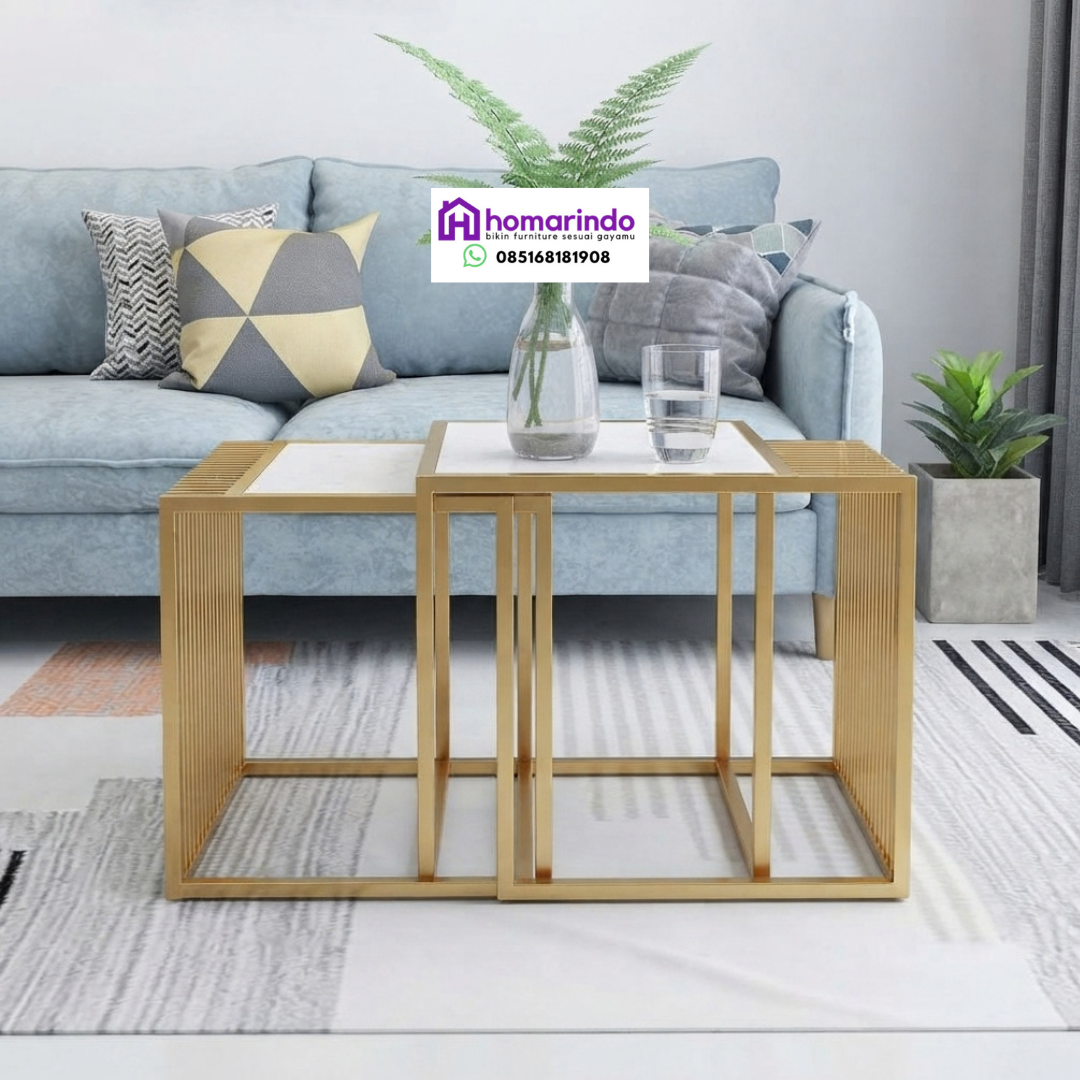 Meja Tamu Stainless Emas Mewah dengan Desain Nesting Minimalis Modern Meja Tamu Stainless Emas Mewah dengan Desain Nesting Minimalis Modern