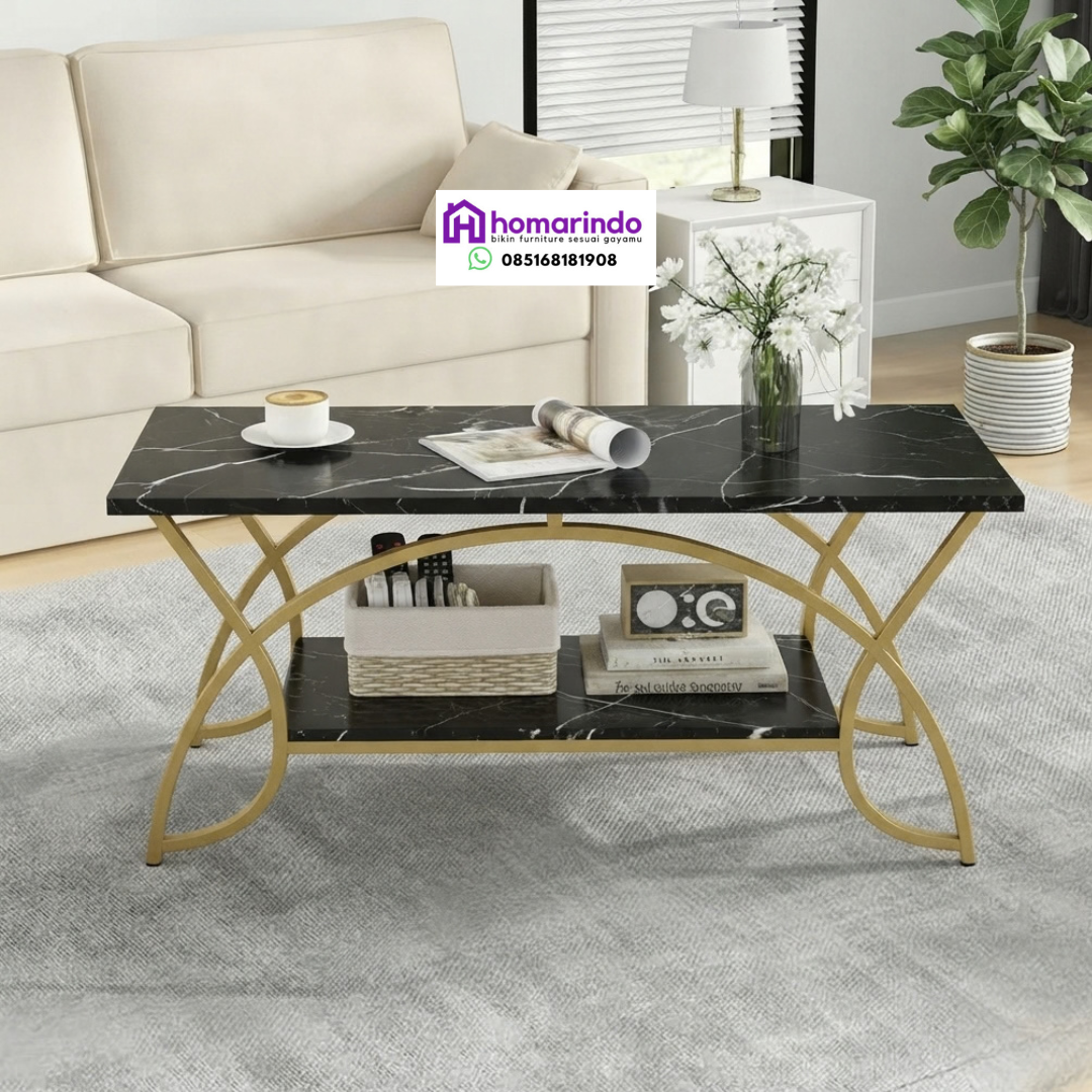 Meja Tamu Stainless Kombinasi Marmer Hitam
