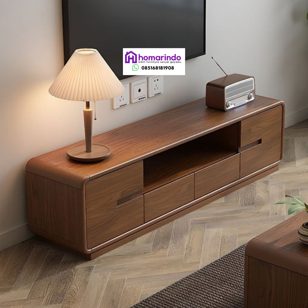 Bufet TV Kayu Minimalis Modern Estetik dengan Finishing Kayu Alami Bufet TV Kayu Minimalis Modern Estetik dengan Finishing Kayu Alami