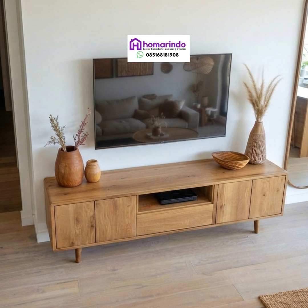 Bufet TV Kayu Jati Minimalis Modern Estetik Bufet TV Kayu Jati Minimalis Modern Estetik
