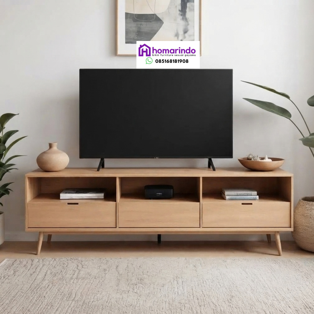 Bufet TV Minimalis Modern Kayu Jati Alami
