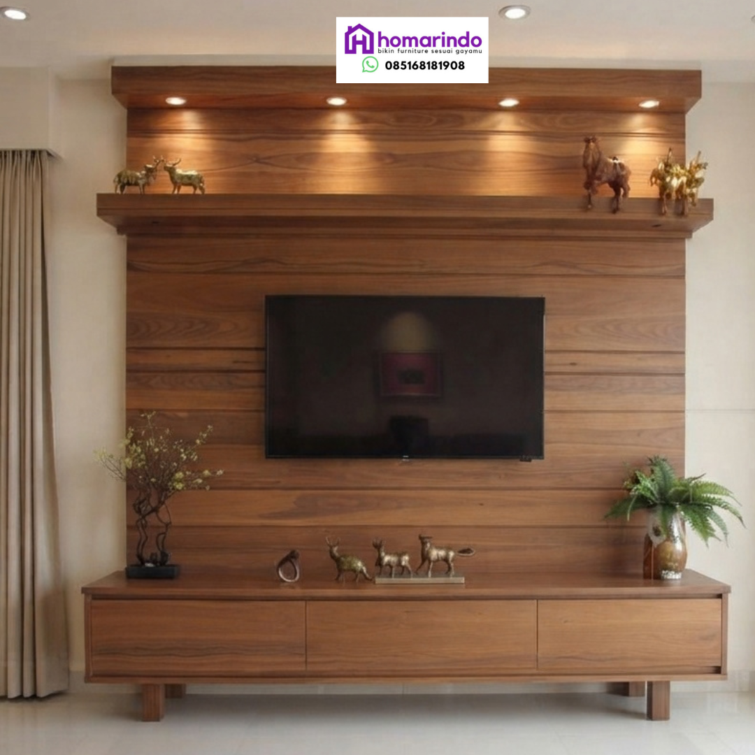 Backdrop TV Dinding Minimalis Kayu Modern Estetik