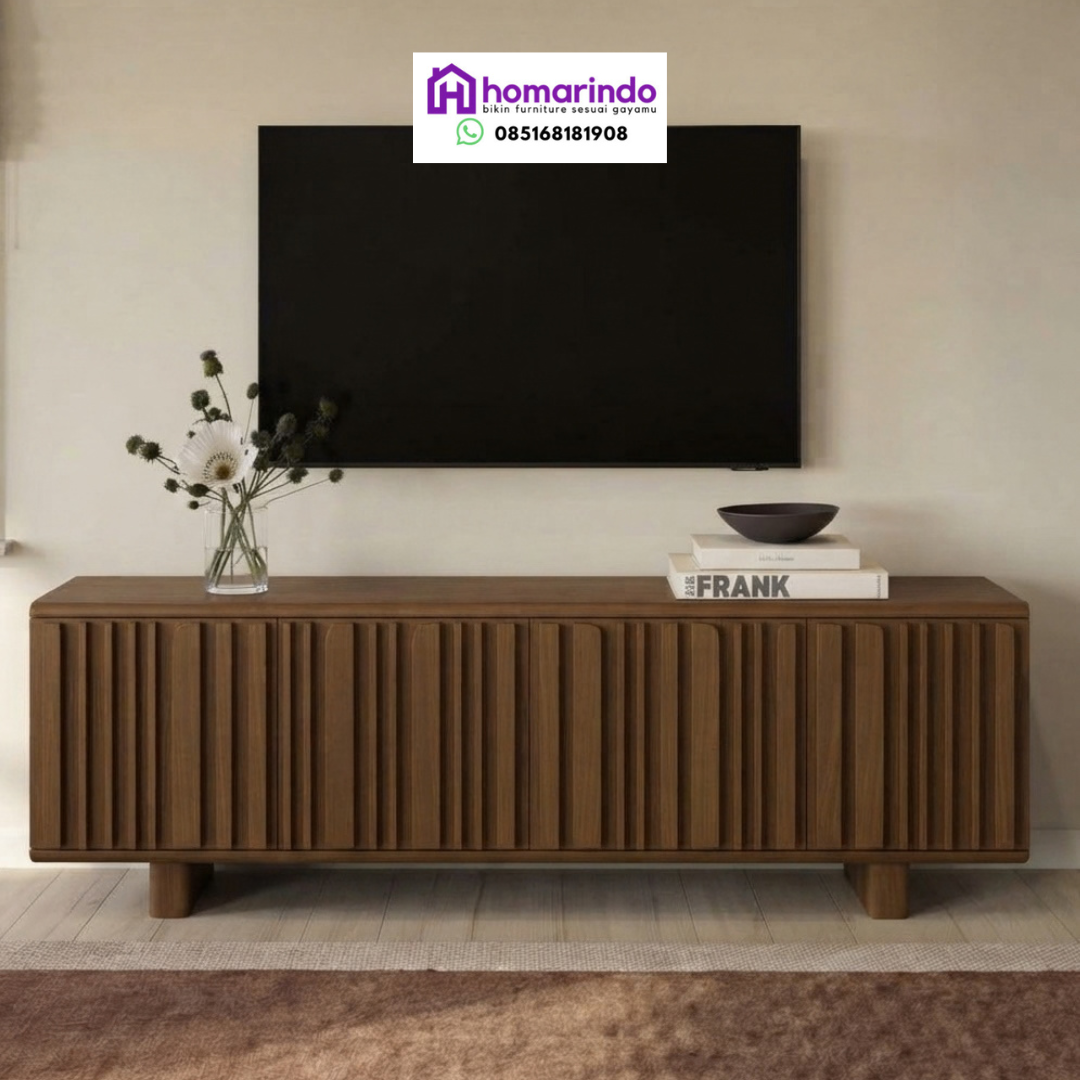 Meja TV Kayu Minimalist Fluted Panel Homarindo