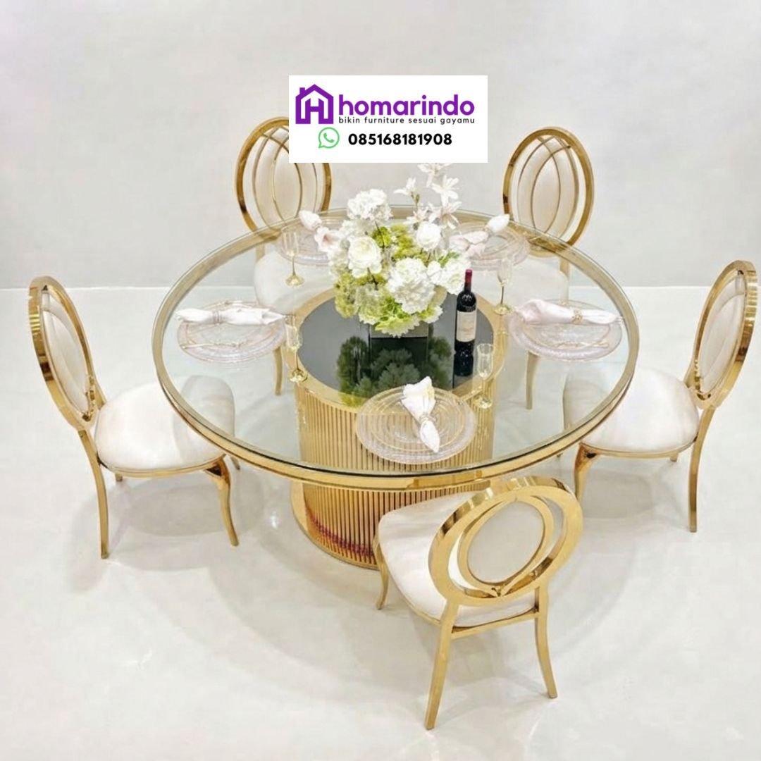 Meja Makan Stainless Gold Bundar Modern dan Mewah Meja Makan Stainless Gold Bundar Modern dan Mewah