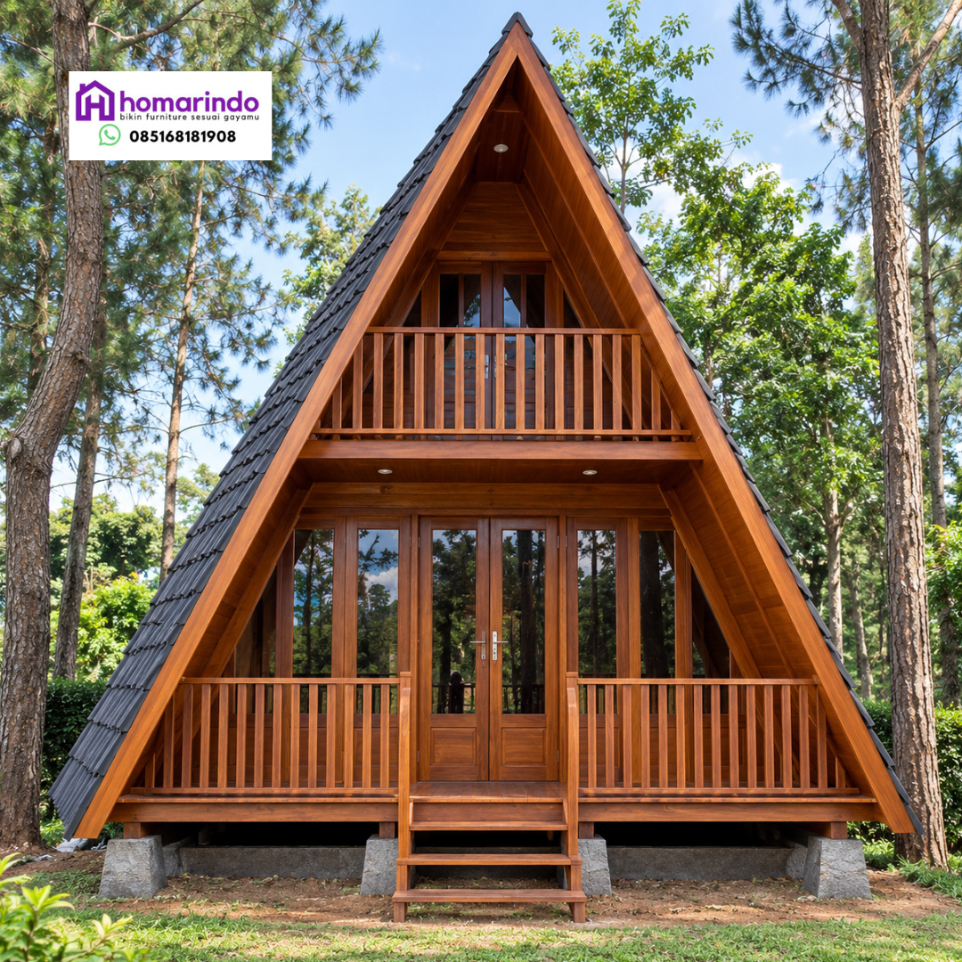 Rumah Segitiga 2 Lantai Kayu Jati Modern