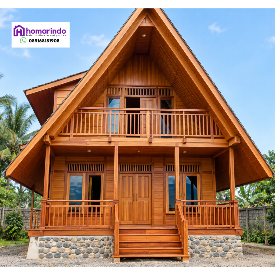 Rumah Segitiga 2 Lantai Kayu Jati Modern