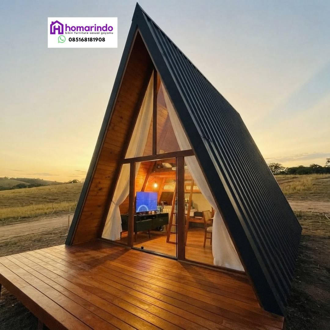 Rumah Kayu Jati Segitiga Minimalis Modern Mewah
