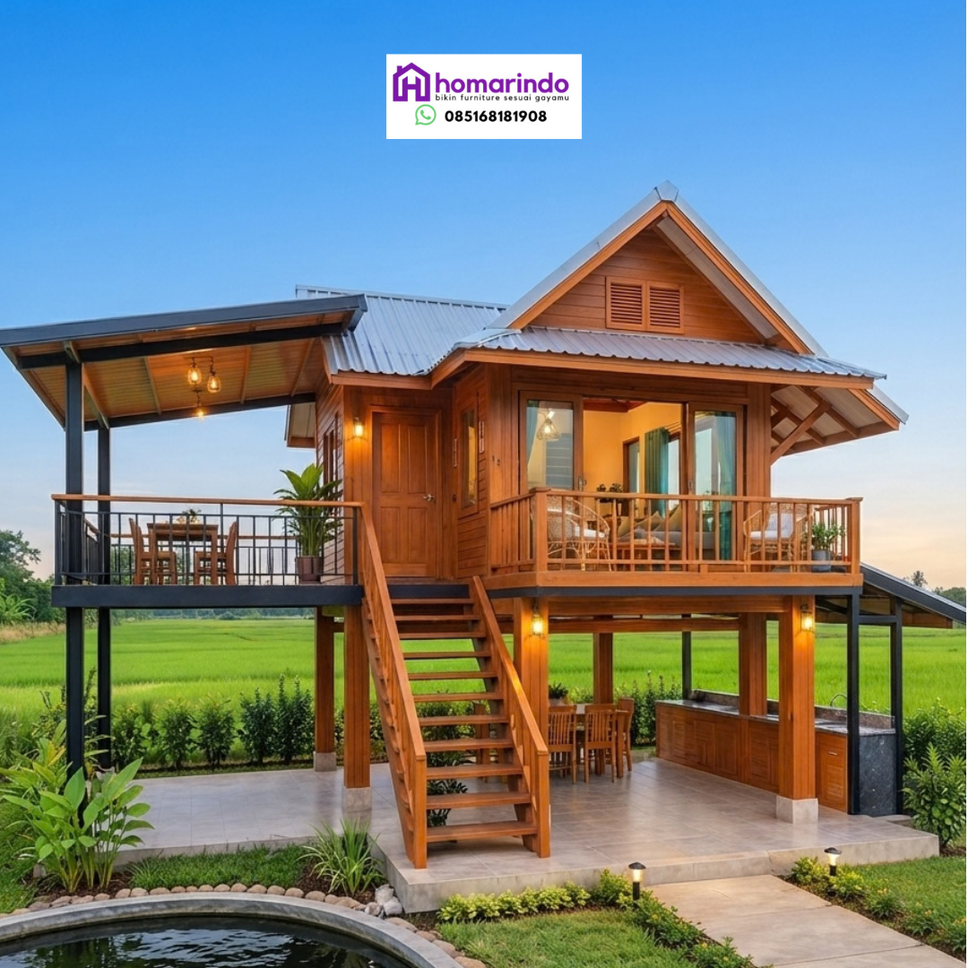 Rumah Panggung Kayu Jati Minimalis Modern Rumah Panggung Kayu Jati Minimalis Modern