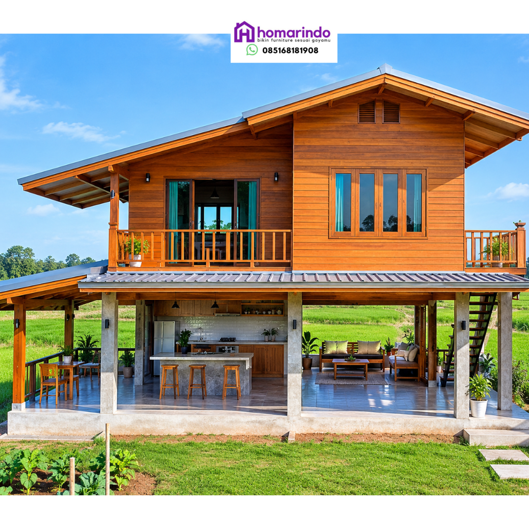 Rumah Panggung Kayu Jati Minimalis Modern