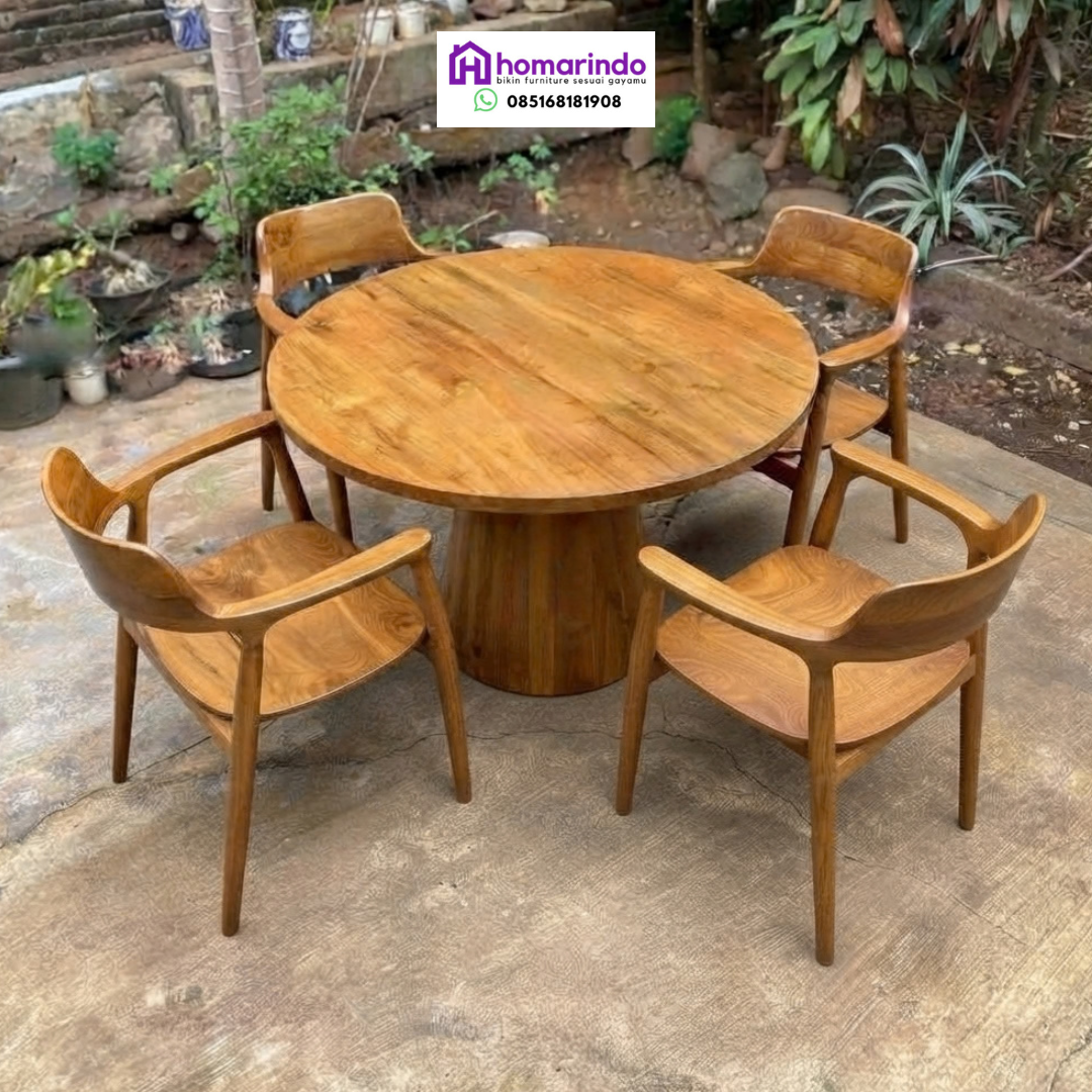 Set Meja Makan Kayu Jati Premium Estetik