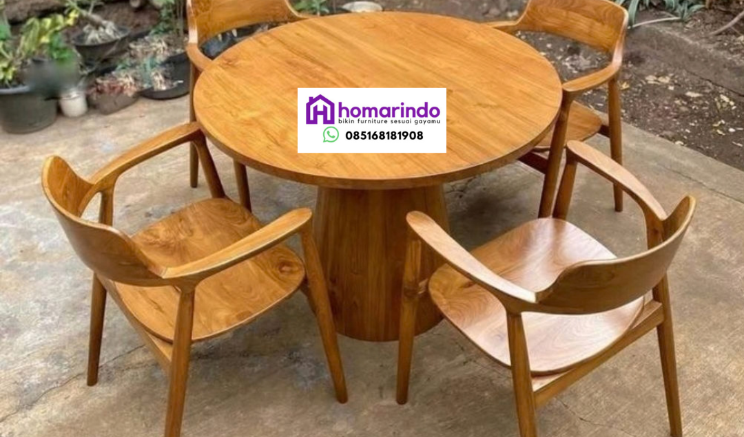 7 Keunggulan Set Meja Makan Kayu Jati Bulat dengan 4 Kursi Armchair untuk Ruang Makan Elegan