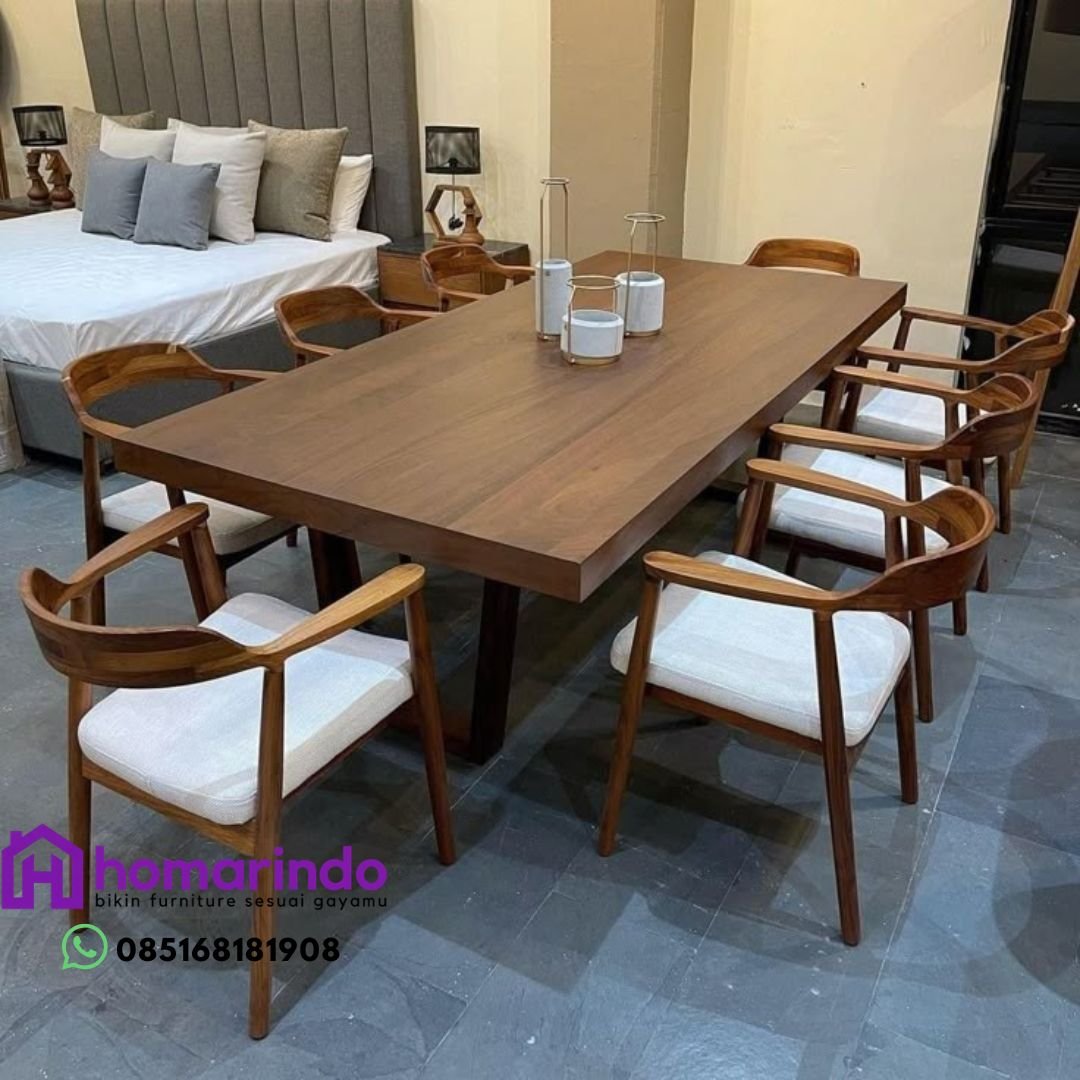 Set Meja Makan & Kursi Cafe Jok Natural Elegan bahan Kayu Jati Perhutani Grade A