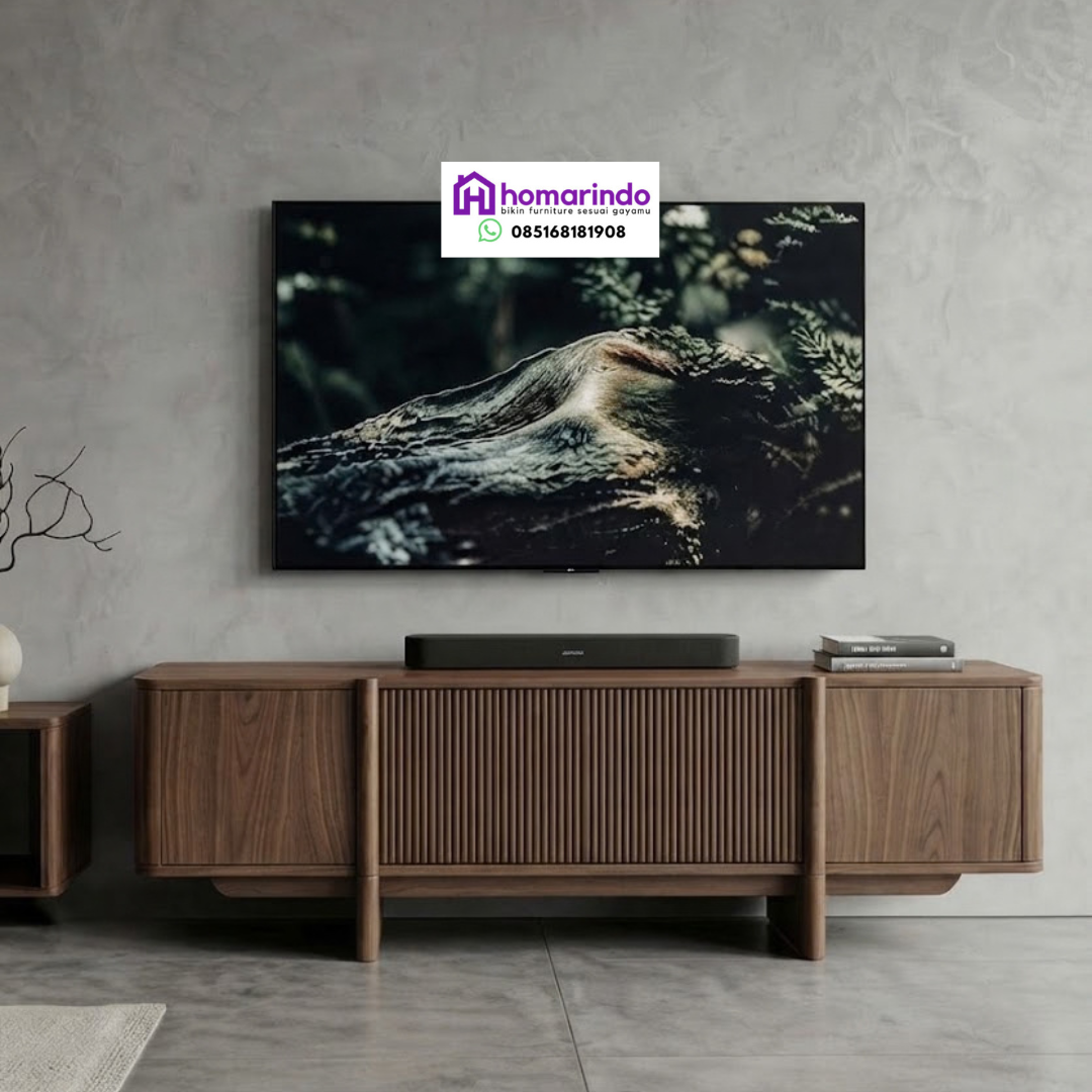 Meja TV Kayu Minimalis Modern Fluted Slat Credenza Skandinavia
