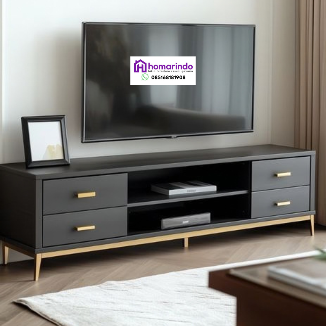 Meja TV Minimalis Modern Hitam Aksen Gold Homarindo Meja TV Minimalis Modern Hitam Aksen Gold Homarindo