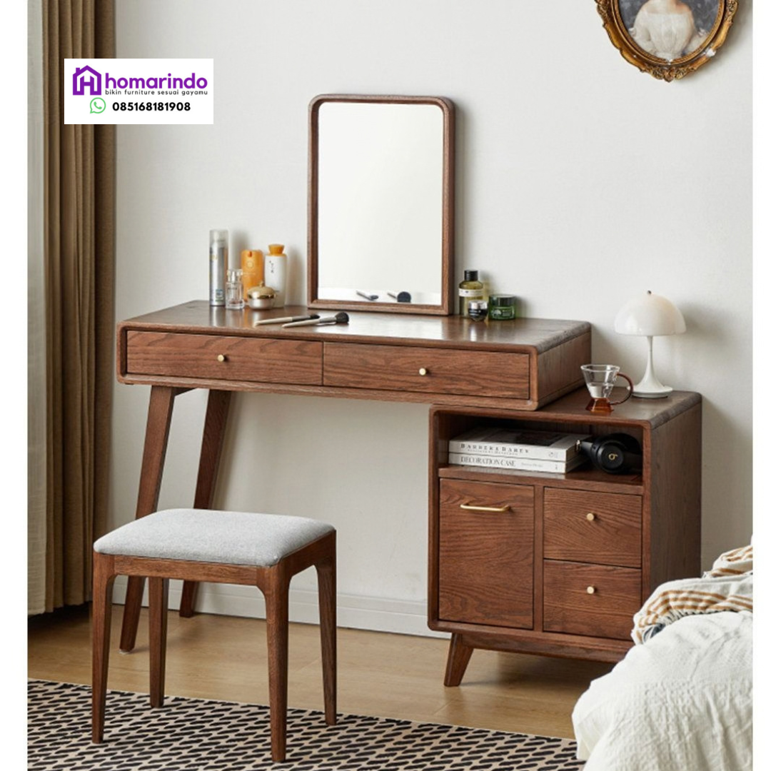Meja Rias Minimalis Modern Kayu Jati Solid Set dengan Kabinet Meja Rias Minimalis Modern Kayu Jati Solid Set dengan Kabinet