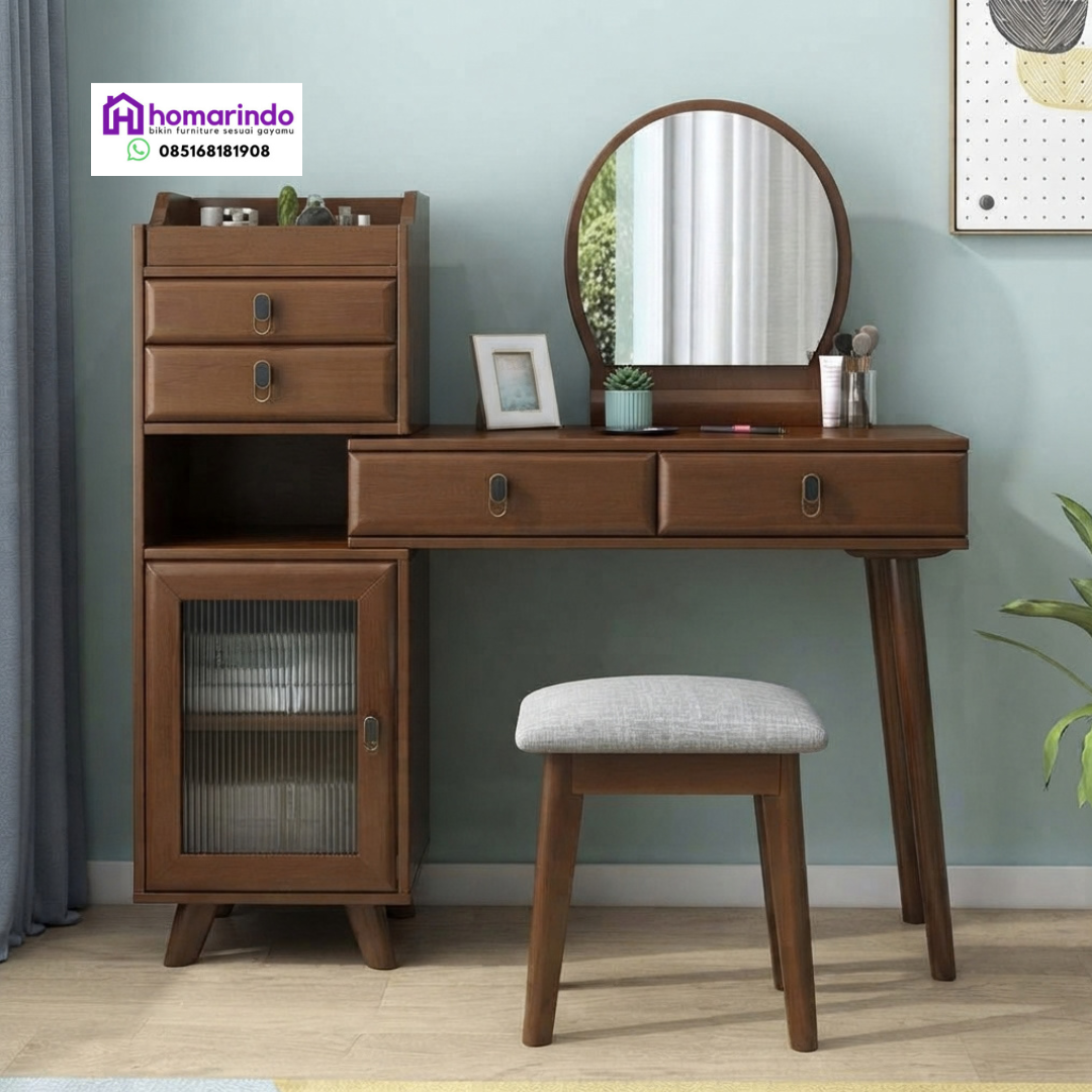 Meja Rias Kayu Jati Minimalis Modern Multifungsi Homarindo