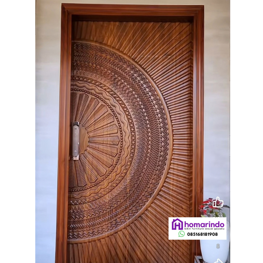 Pintu CNC Motif Setengah Lingkaran Kayu Jati