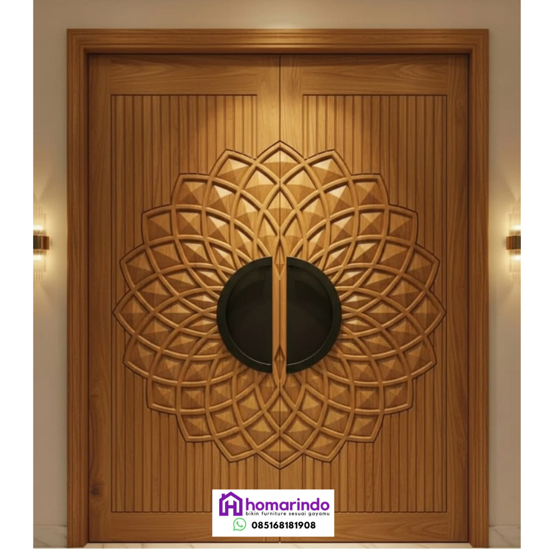 Pintu CNC Double Motif Mandala Kayu Jati