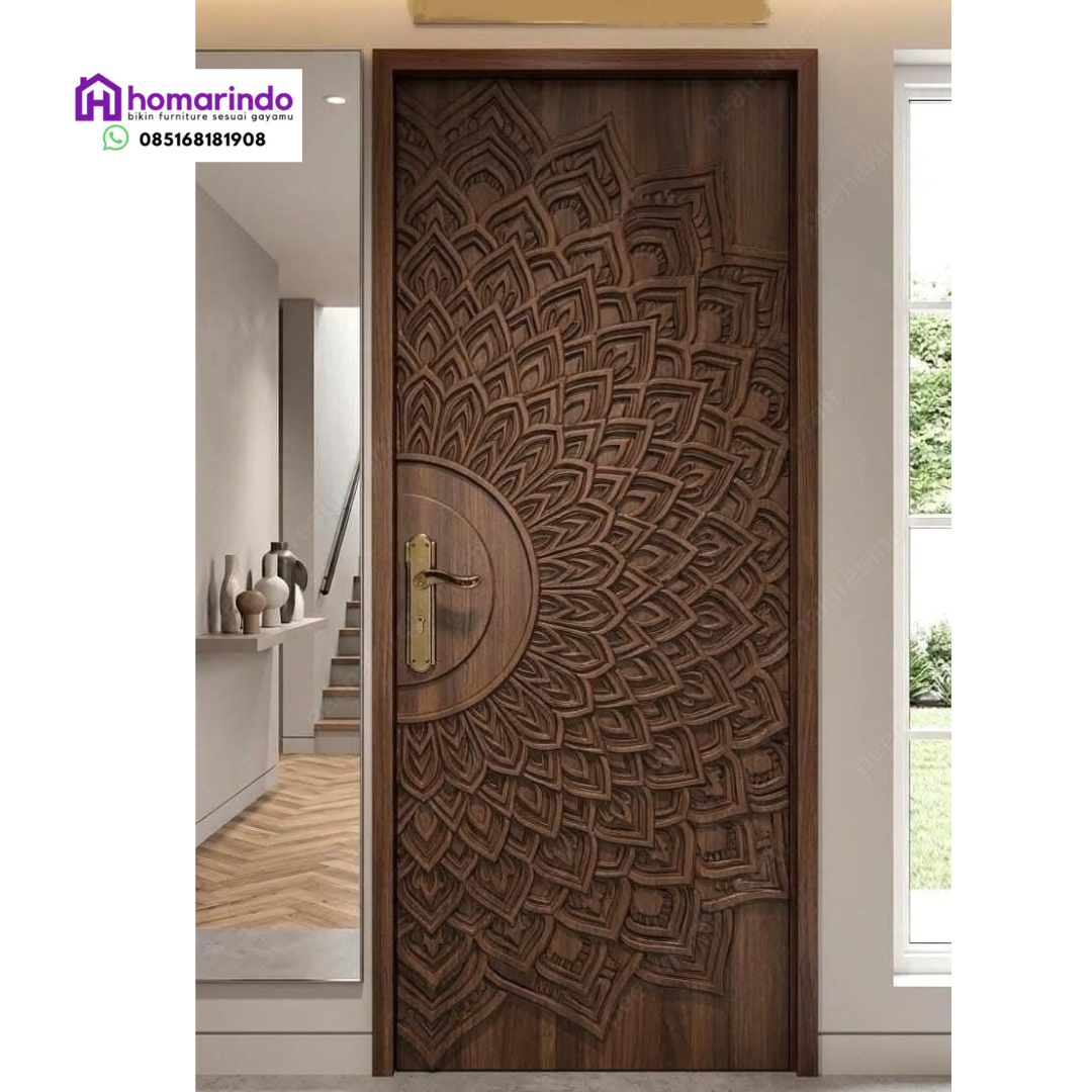 Pintu Kayu Ukir CNC motif Mandala Bunga dari Homarindo