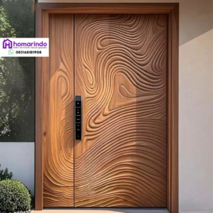 Pintu Kayu Minimalis Ukir CNC Wave Contour Homarindo