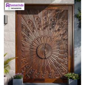Pintu Kayu Jati Ukir CNC Motip Gelombang Topografi Organik Modern