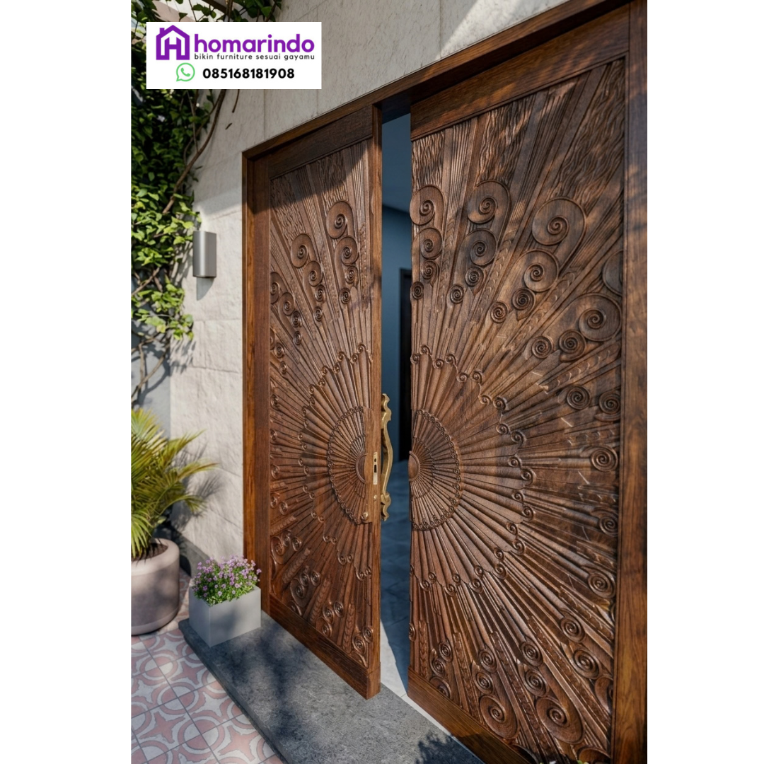 Pintu Kayu Jati Ukir CNC Motip Gelombang Topografi Organik Modern Pintu Kayu Jati Ukir CNC Motip Gelombang Topografi Organik Modern