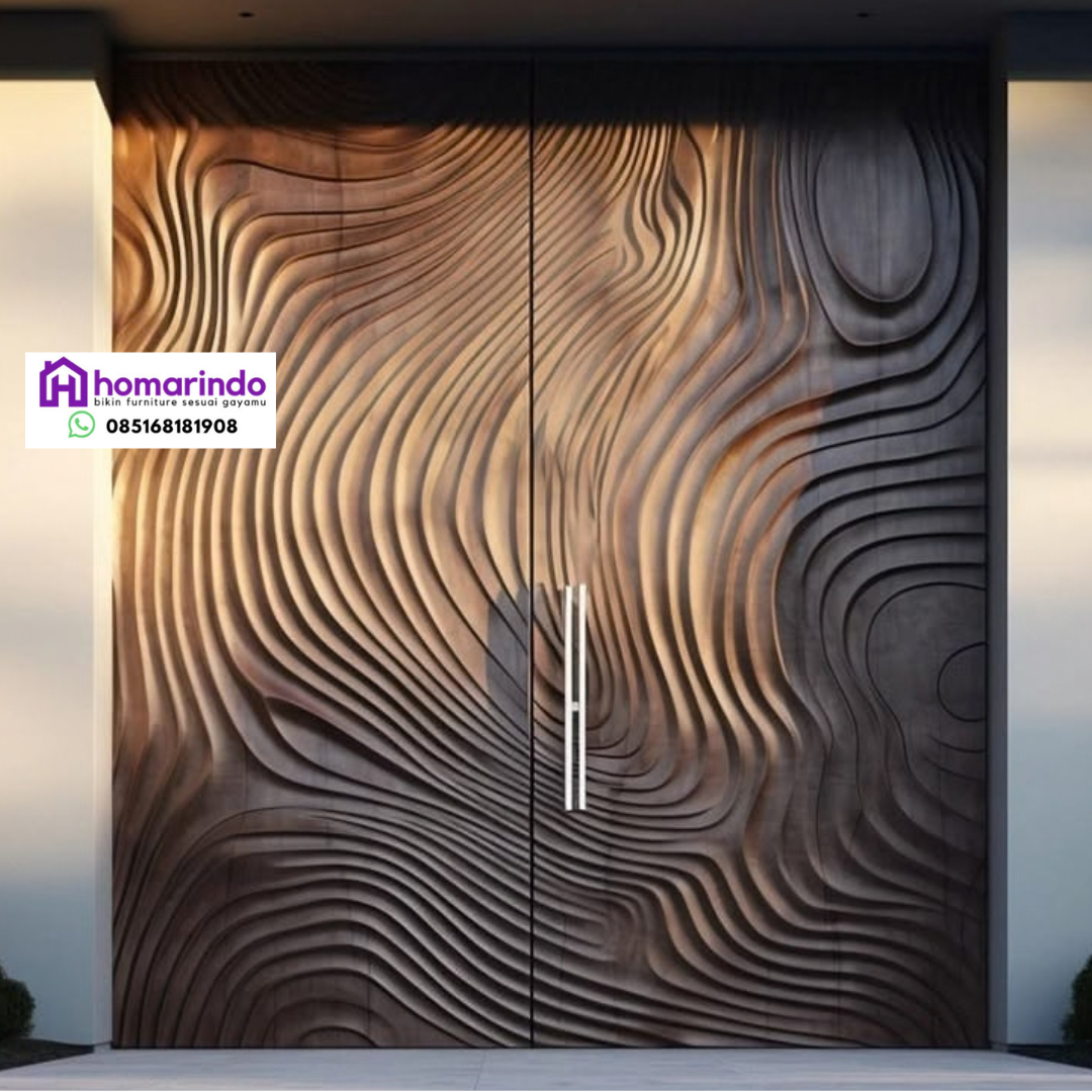 Pintu Utama Minimalis Ukiran Kayu CNC Modern Wave Pintu Utama Minimalis Ukiran Kayu CNC Modern Wave