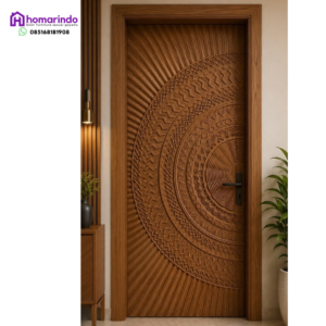 Pintu Kayu Utama CNC Ukir Radial Sunburst Ethnic Premium Homarindo