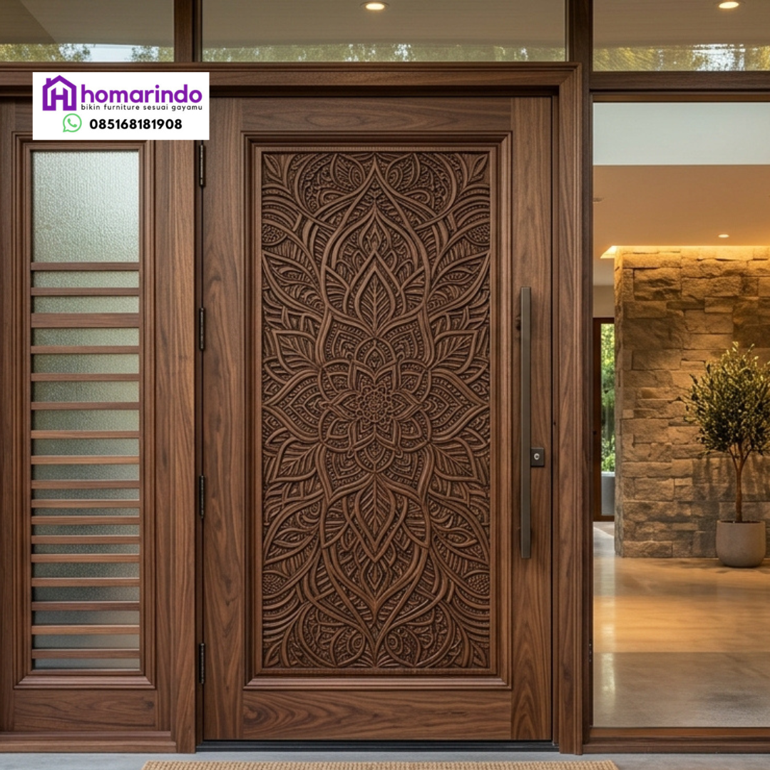 Pintu Utama Ukir CNC Motif Mandhara Floral Elegan