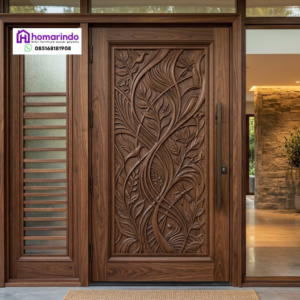 Pintu Kayu Ukir CNC Modern Motif Flora & Faunal Homarindo